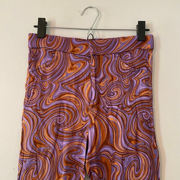Zara Purple Orange Swirl 70s Retro Silky Straight Leg Pants Women's size Small - Picture 4 of 11